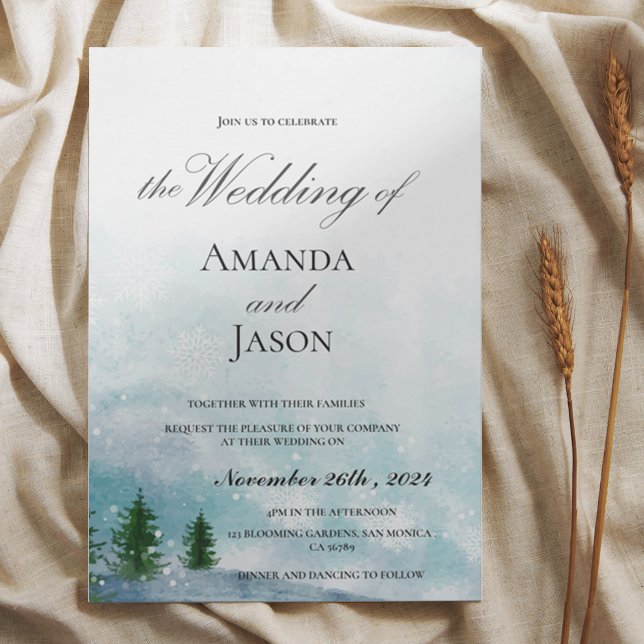 Snowy Winter Morning Blue Hues Convite para casame (Snowy Winter Morning Blue Hues Wedding Invitation Postcard)