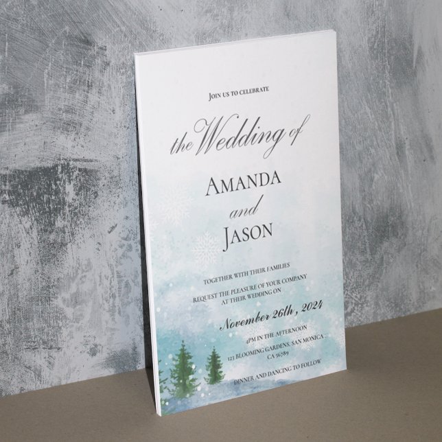 Snowy Winter Morning Blue Hues Convite para casame (Snowy Winter Morning Blue Hues Wedding Invitation)