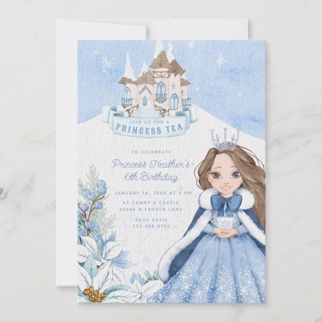 Snowy Winter Princess Tea Convite de festas (Frente)