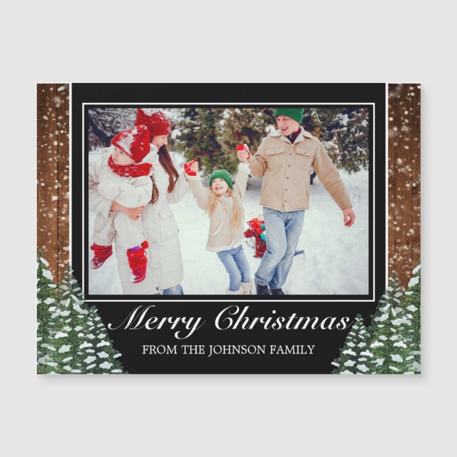 Snowy Wood e Forest Foto Feliz Saudação de Natal (Frente)