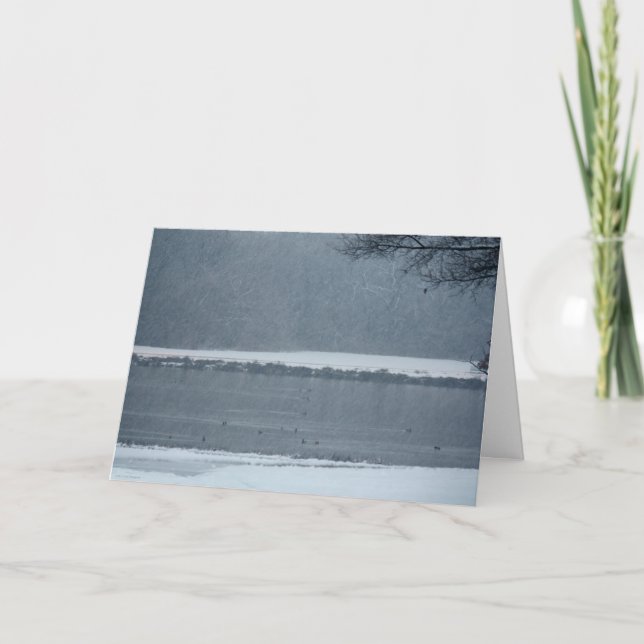 Snowy Woods e Ducks num cartão de Natal em lago (Frente)