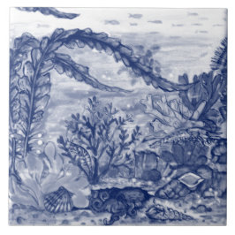 Sob A Cena Azul Escura Do Mar Octopus Mural Pc#5