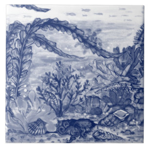 Sob A Cena Azul Escura Do Mar Octopus Mural Pc#5