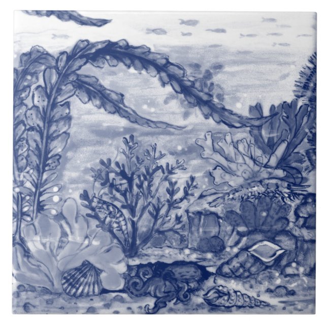 Sob A Cena Azul Escura Do Mar Octopus Mural Pc#5 (Frente)