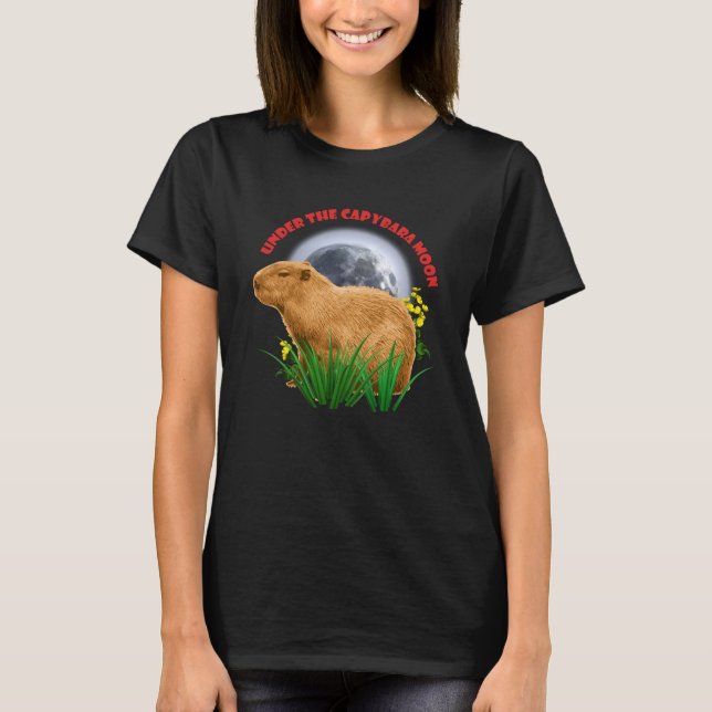 Sob a Lua do Capivara Camiseta Divertida de Capiva (Frente)