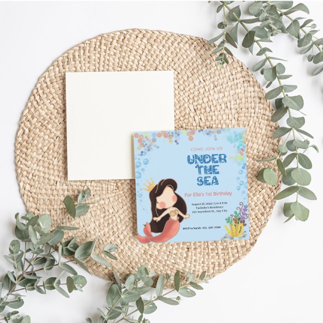 Sob o Cartão de Convite de Aniversário do Mar (Under The Sea Mermaid Birthday Invitation)