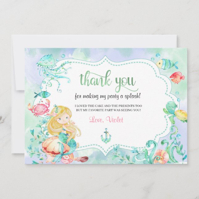 Sob O Cartões de agradecimentos De Sereia Do Mar (Frente)