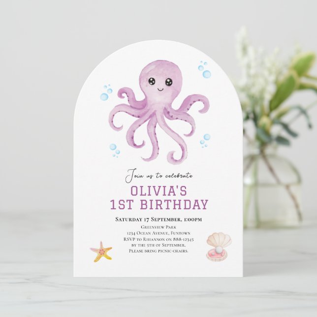 Sob o convite de aniversário de Octopus (Em pé/Frente)