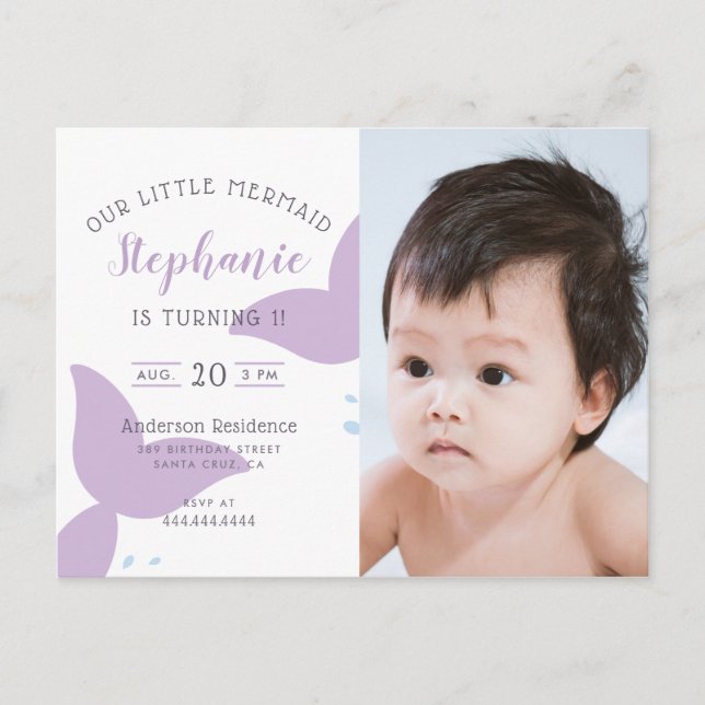 Sob o Convite de aniversário de sereia (Frente)