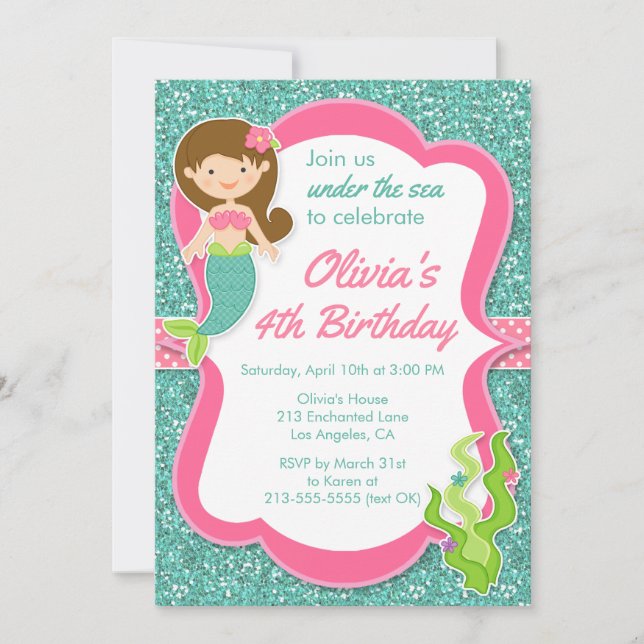 Sob o Convite de aniversário de sereia (Frente)