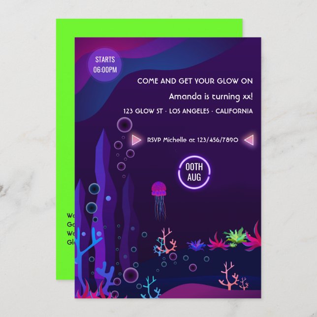 Sob o Convite de aniversário do Brilho do Mar (Frente/Verso)