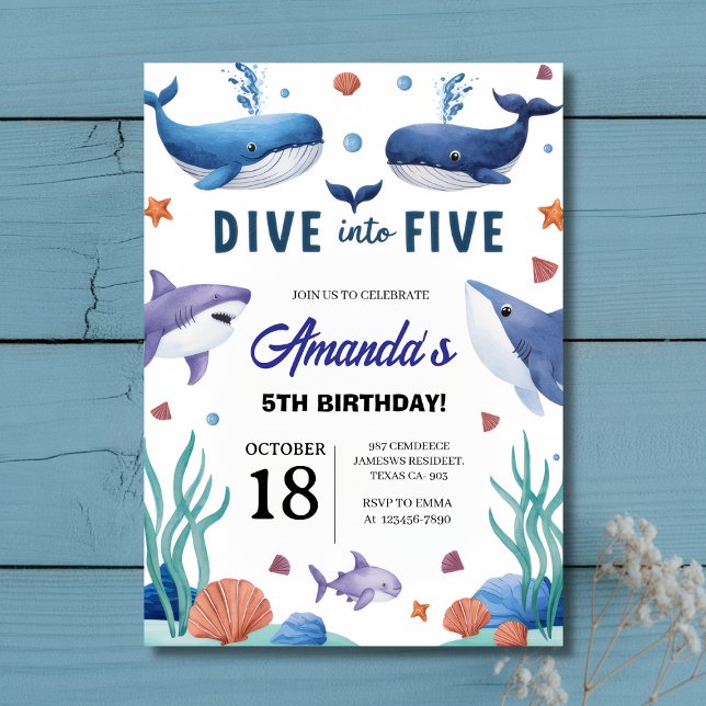 Sob o Convite de Aniversário do Mar de Baleia e Tu (Under the Sea Whale & Shark Birthday Invitation
)
