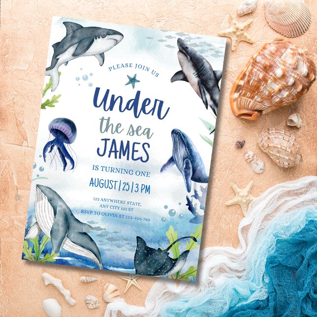 Sob O Convite De Aniversário Do Mar, Tubarão De Ba (Criador carregado)