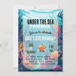 Sob o Convite De Aniversário Do Sea Ocean Animal B