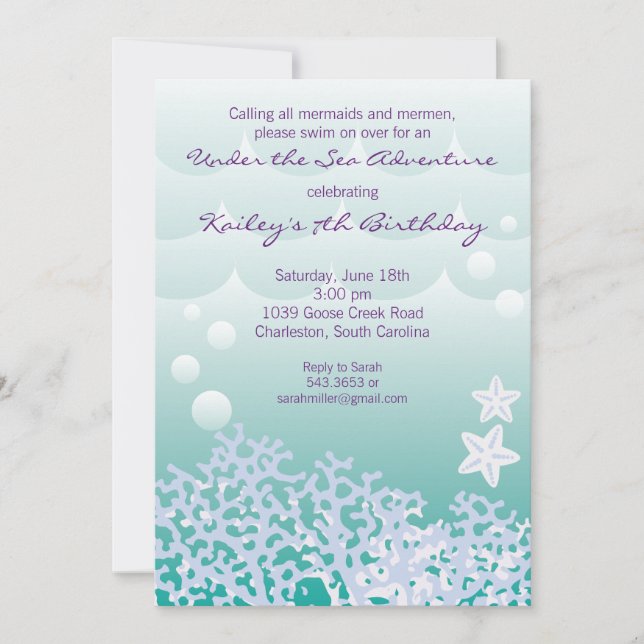 Sob o Convite de aniversário marinho (Aqua) (Frente)