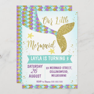 Sob o convite do aniversário da cauda da sereia do