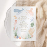 Sob o Convite para Chás de fraldas de Aquarelas do<br><div class="desc">Celebre um pouco a caminho com isso sob o convite do chá de fraldas de aquarela com tema do mar,  apresentando uma escrita elegante e tipografia de ouro.</div>