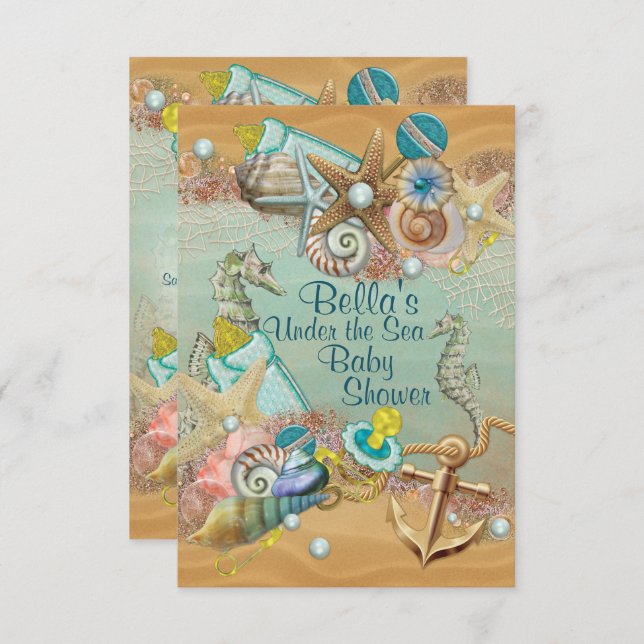 Sob o Convite para Chás de fraldas Marítimos (Frente/Verso)