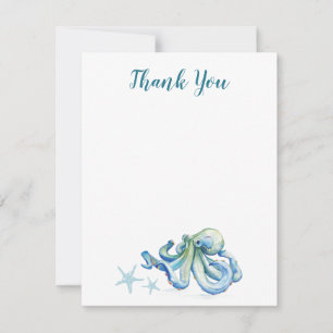 Sob o Mar Azul Aquarela Octopus Obrigado