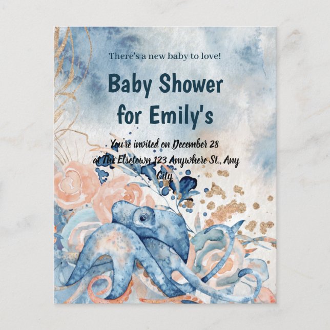 Sob o mar Blue Beach Whale babyShower (Frente)