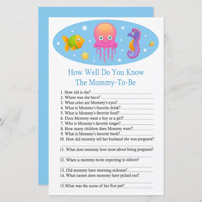 Sob o mar Como você conhece bem o chá de fraldas G (Frente/Verso)