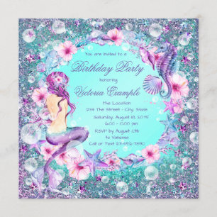 Sob o Mar de Mermaid Birthday - Convites