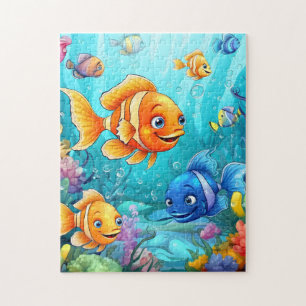 Sob o mar, peixes coloridos quebra-cabeça para cri