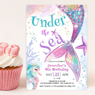 Sob o Mar Sereia 9.º Convite de Aniversário