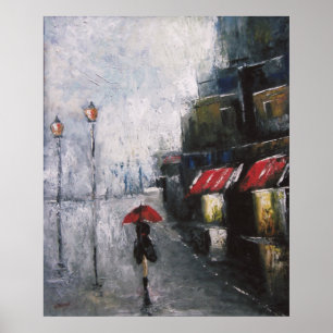 Sob o poster vermelho do guarda-chuva
