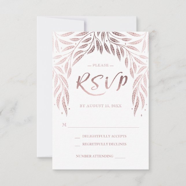 Sob o Rosa RSVP de Casamento Willows Dourado (Frente)
