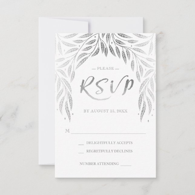 Sob o Willows Wedding RSVP Faux Silver (Frente)