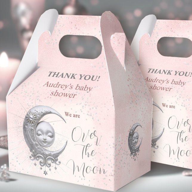 Sobre A Caixa De Chá de fraldas Da Moon Rosa (Over The Moon Pink Girl Baby Shower Favor Box)