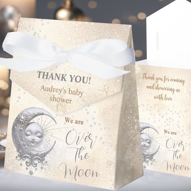 Sobre A Caixa De Favor Do Chá de fraldas Neutro Da (Over The Moon Neutral Baby Shower Tent Favor Box)
