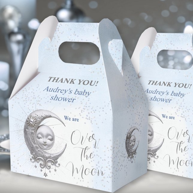 Sobre A Caixa Do Chá de fraldas Do Menino Azul Da  (Over The Moon Blue Boy Baby Shower Favor Box)