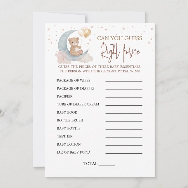 Sobre a lua adivinha o cartão do jogo de preço cer (Frente)