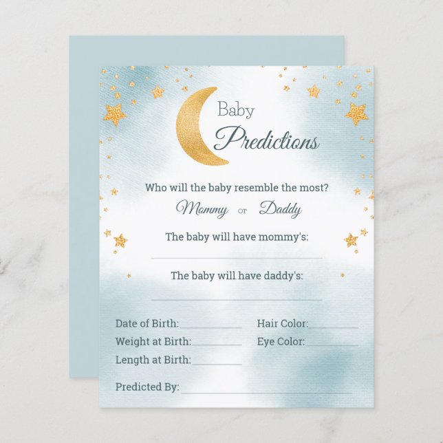 Sobre a Lua Bebê Predictions Jogo do Chá de fralda (Frente/Verso)