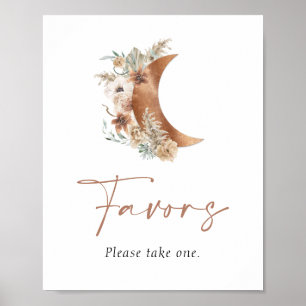 Sobre a lua Boho Floral Favors Sinal Poster