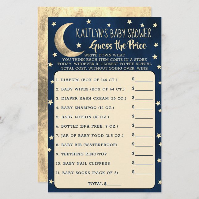 Sobre A Lua | Chá de fraldas Adivinha O Jogo Dos P (Frente/Verso)