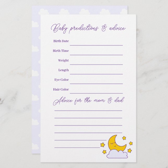 Sobre a Lua e o Jogo de Adivinhação do Chá de fral (Frente/Verso)