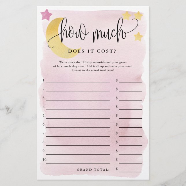 Sobre a Lua, Quanto é o Cartão de Papel Rosa (Frente)