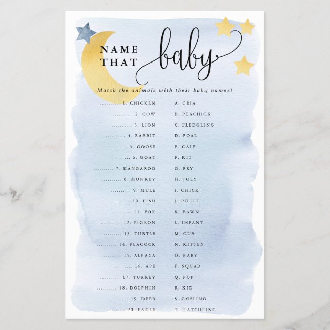 Sobre Lua Correspondência Animal Papel Jogo Cartão (Frente)