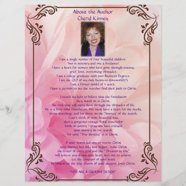 Sobre o trabalho personalizado da autora Cheryl Ki (Frente)