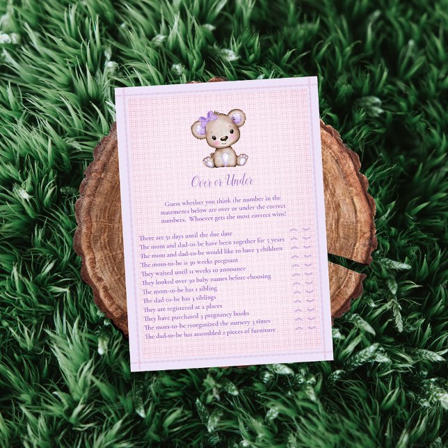 Sobre ou Sob Cartão de Jogo de Urso Roxo (Criador carregado)