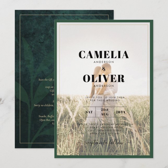 Sobreposição de Foto Verde Esmeralda LeahG Convite (Frente/Verso)