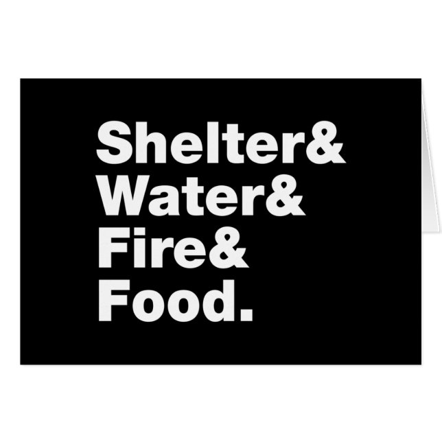 Sobrevivência (Abrigo, Água, Fogo e Comida) Cartão (Frente Horizontal)