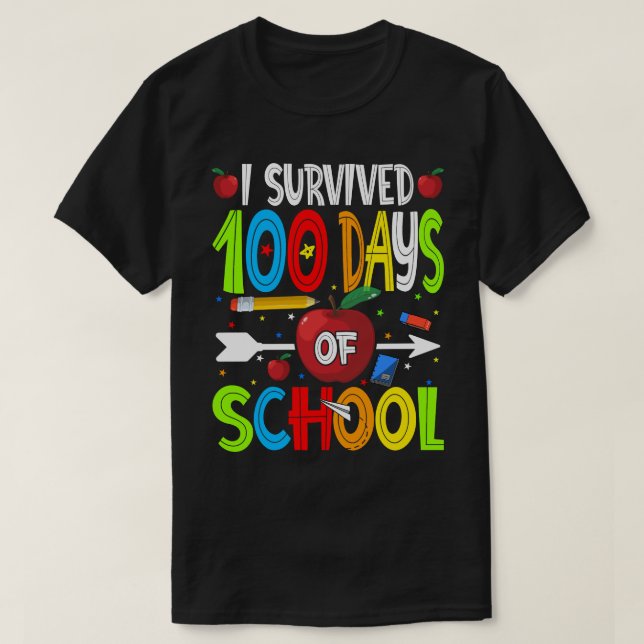 Sobrevivi 100 Dias De Camiseta De Escola Feliz 100 (Frente do Design)