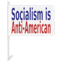 Socialismo é anti-americano com texto azul vermelh