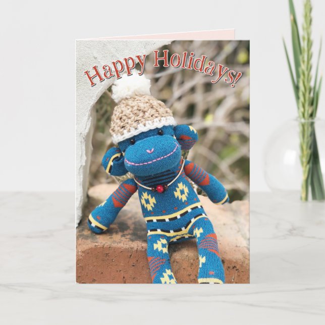 Sock Monkey - Cartões de Natal Nativos Americanos (Frente)