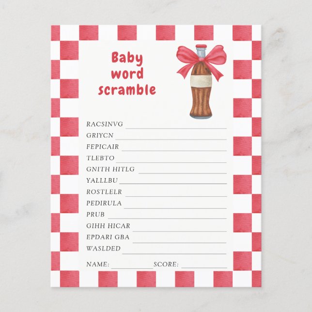 Soda baby shower Word scramble game (Frente)