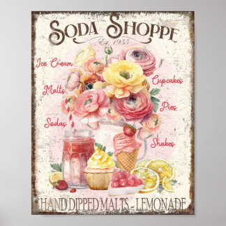 Soda Shoppe Poster Sorvete Florals Wall Art